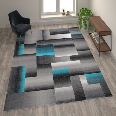 Flash Furniture Turquoise 8' x 10' Modern Color Blocked Area Rug ACD-RGTRZ861-810-TQ-GG